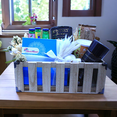 Deluxe Snack and Drink Crate, Classic Mixed Chocolates, Davidoff Espresso, Hunters Snacks, Barbican Drinks